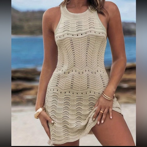 SHEIN Dresses & Skirts - New Women's Solid Color Sleeveless Casual Holiday Hollow Out Embroidery dress